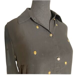 SEDUCTION Black Sheer Blouse Gold Toned Skull Embellishments Halloween Goth XS